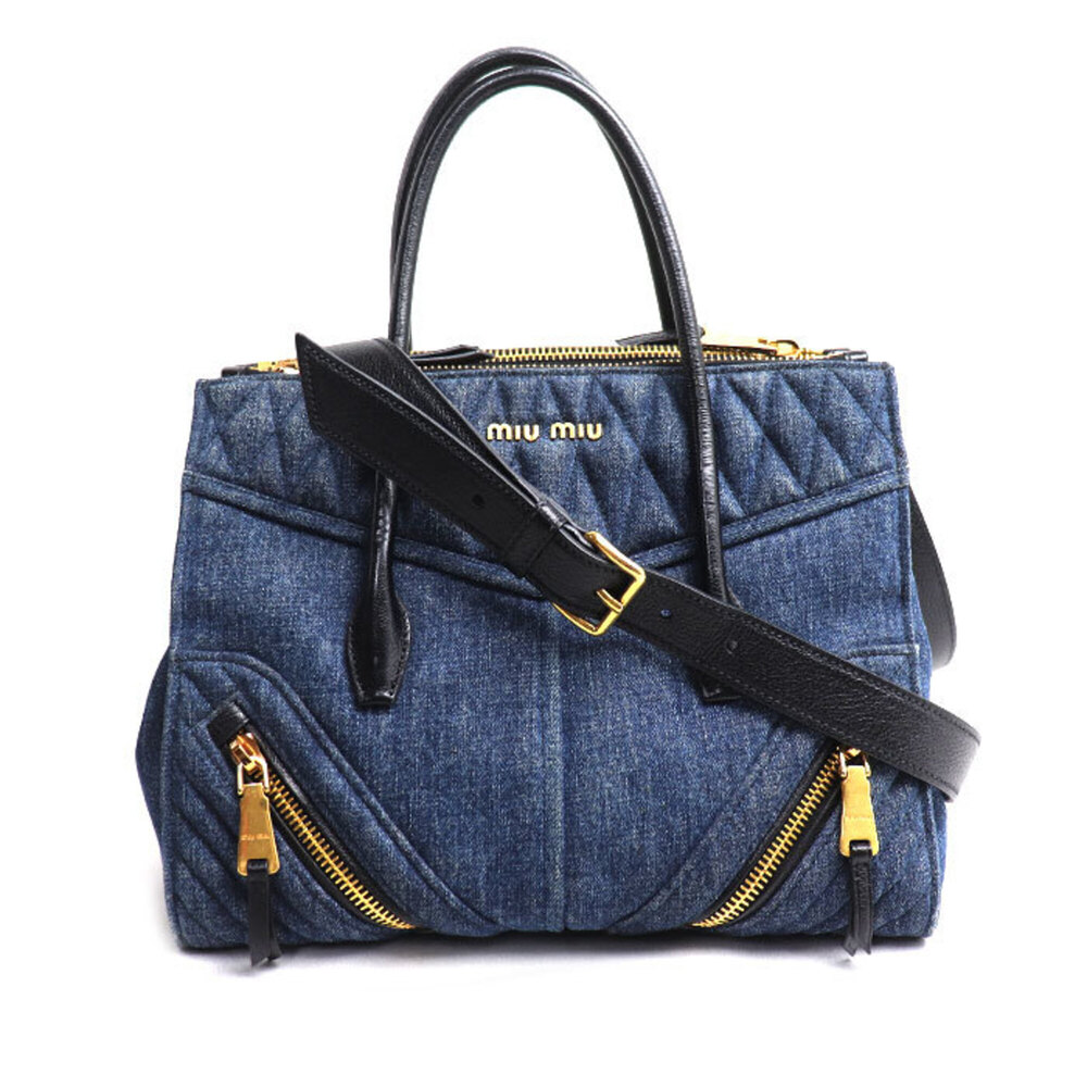 Miu Miu MIUMIU denim biker handbag, blue, RN1031, women's.